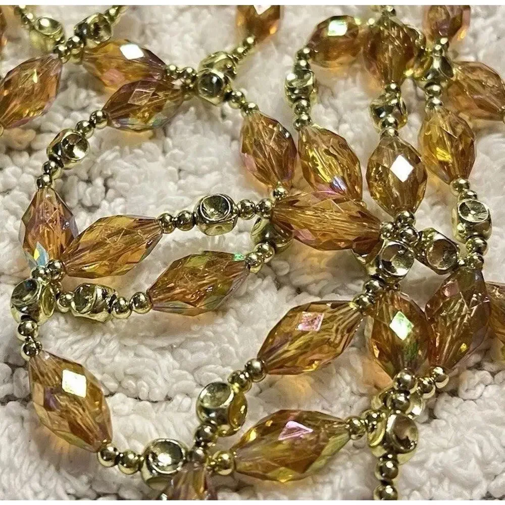 Amber Gold Iridescent Faceted Beaded Garland 24’ (Set of 2, Each 12’) Christmas